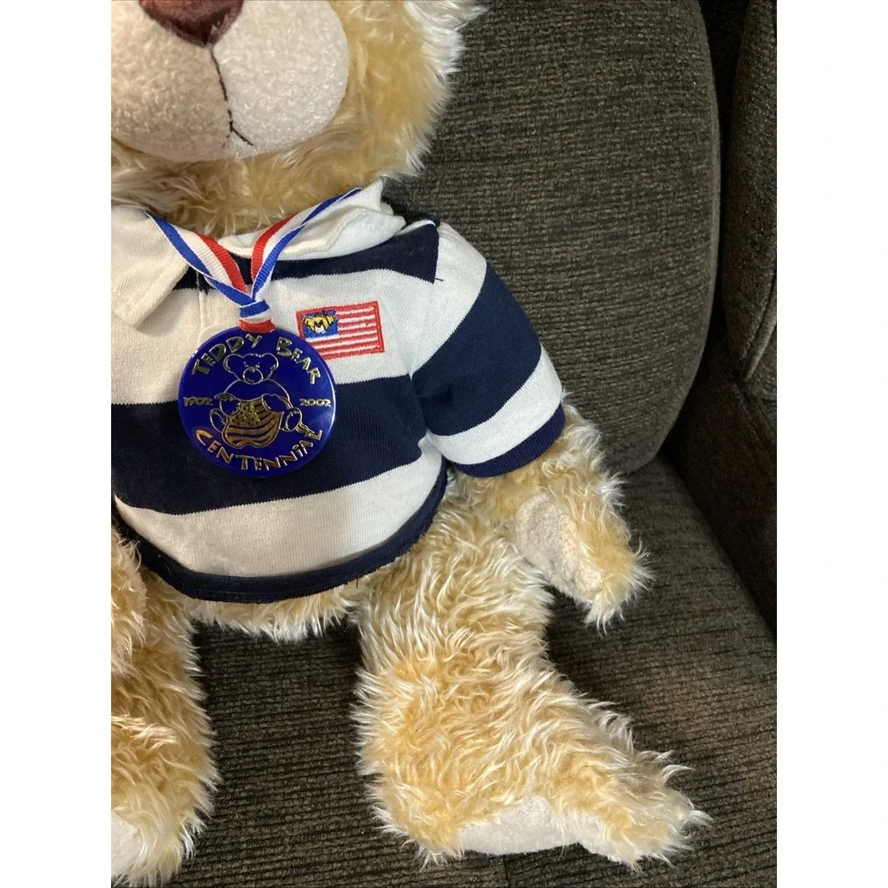 Build A Bear Cream Colored Bear With Blue And White Shirt and Centennial 17 🧸